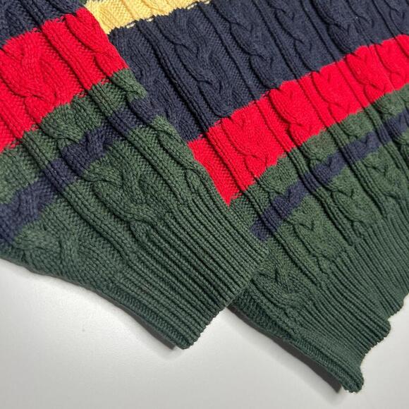 Vintage Woods & Gray Sweater L Cable Knit V-Neck Pullover Green Multicolor Strip - Picture 9 of 10